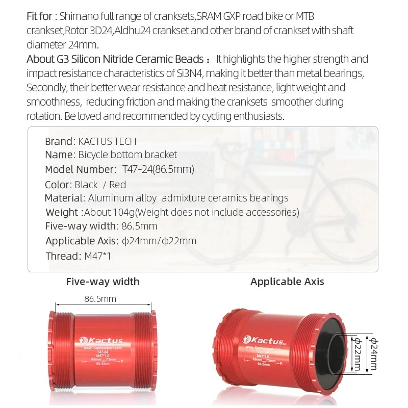 KACTUS T47 Bottom Bracket Cera - огляд і ціна Tech Bike Accessories